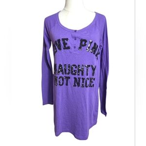 Victoria's Secret PINK Purple Long Sleeve Y2K Sleepshirt with Black Sequin Text